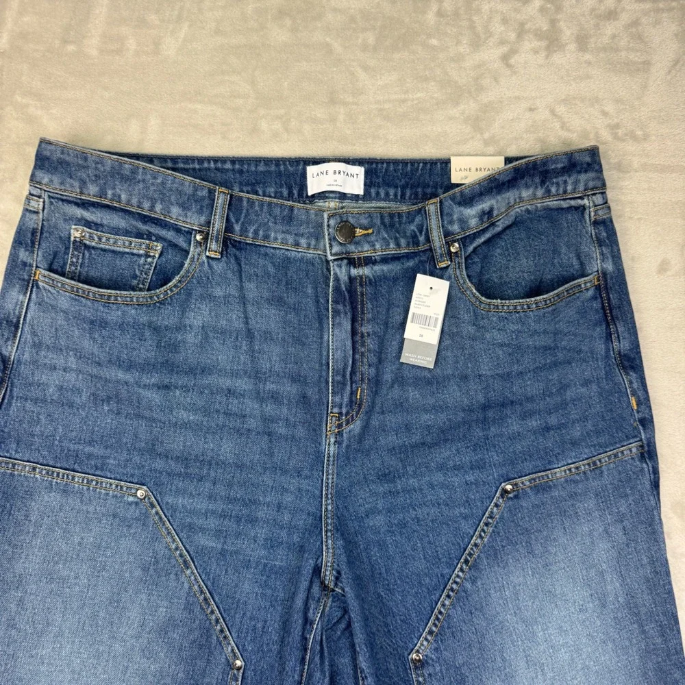 Lane Bryant Double Knee‎ Carpenter Wide Leg Jeans Womens 18 Blue High Rise New